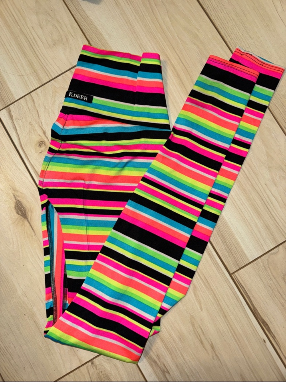 K-DEER Neon Rainbow Stripe Leggings - tall leggings